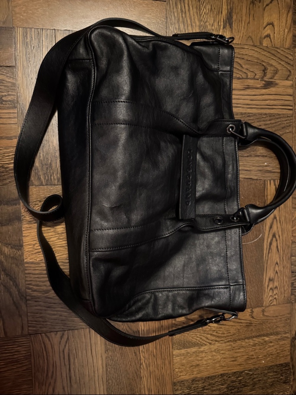 Longchamp Black Leather Duffel Bag